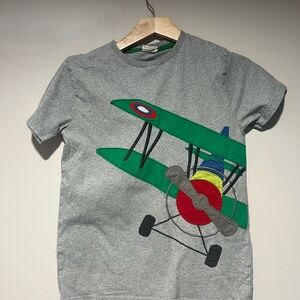 Boden Kids Gray Tee with Colorful Airplane Design